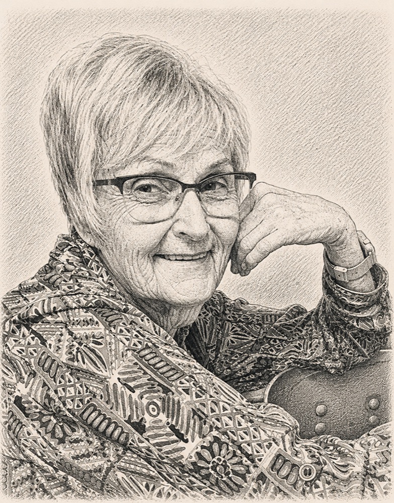 Illustration of Susie Penhollow on the Olive & May Wall of Women